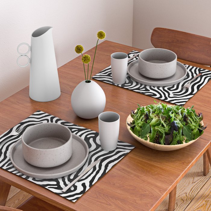 Black and white zebra stripe print art pattern Placemat Gallery Image 2
