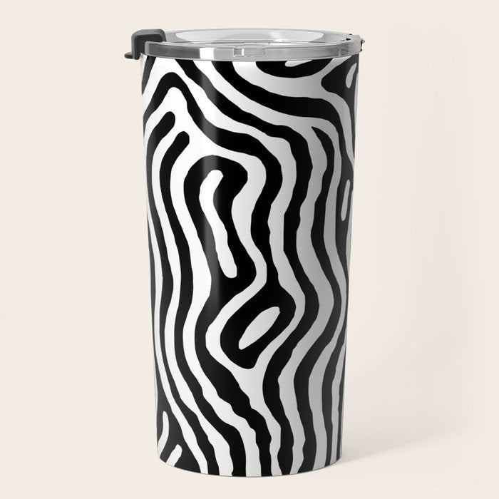 Black and white zebra stripe print art pattern Travel Mug Gallery Image 3