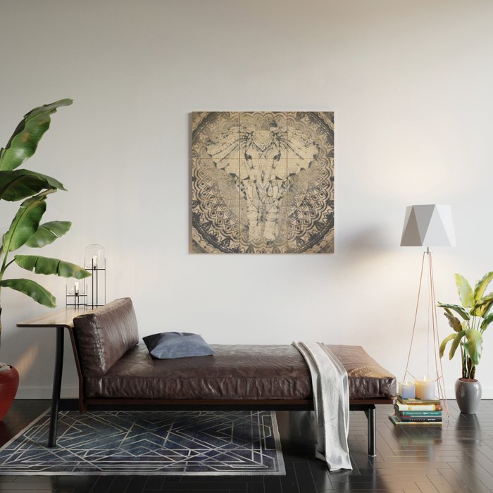 Indian Elephant Mandala Wood Wall Art Gallery Image 2