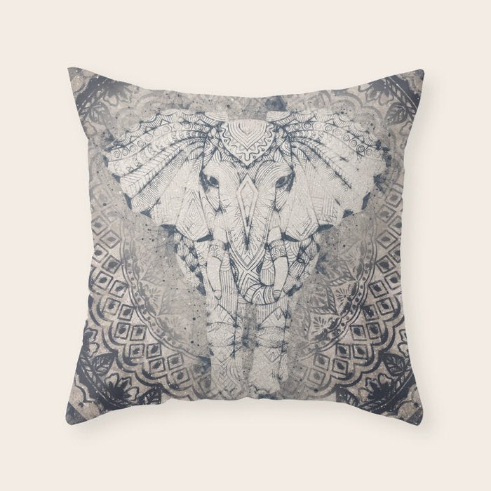 Indian Elephant Mandala Throw Pillow Gallery Image 1