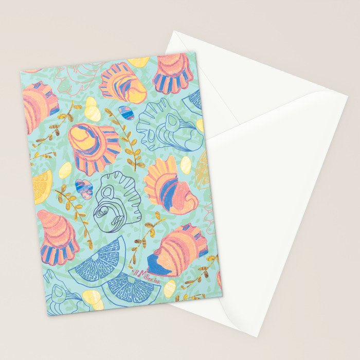 Coastal Oysters on the Beach in Seafoam Green Stationery Card Gallery Image 2