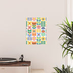 Retro Folk and Floral Colorful Pastel Flower Grid Cream Poster Gallery Image 2