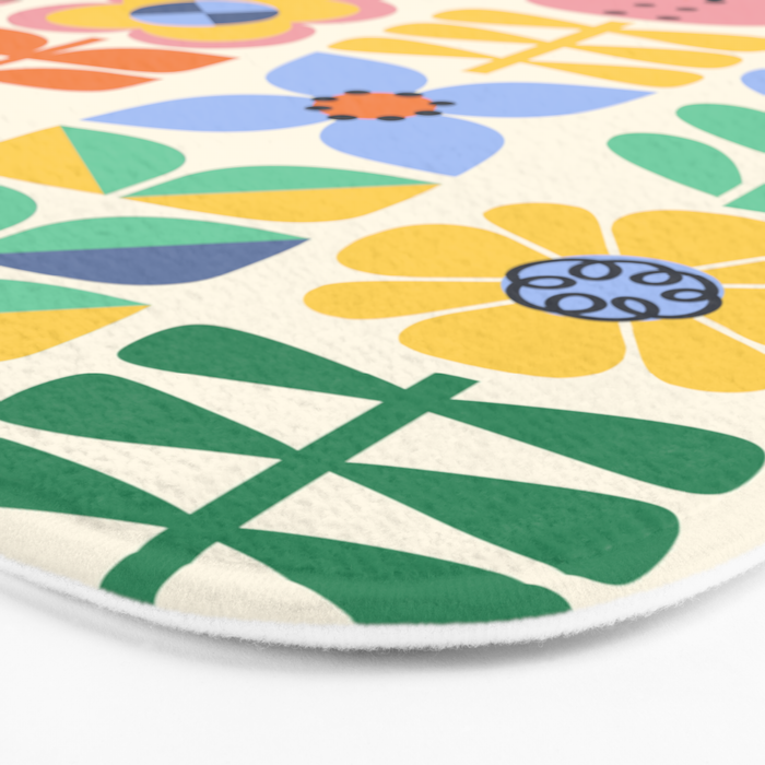 Retro Folk and Floral Colorful Pastel Flower Grid Cream Bath Mat Gallery Image 3