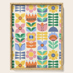 Retro Folk and Floral Colorful Pastel Flower Grid Cream Serving Tray Gallery Image 1