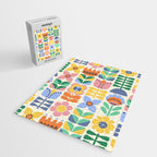 Retro Folk and Floral Colorful Pastel Flower Grid Cream Jigsaw Puzzle Gallery Image 2
