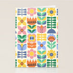 Retro Folk and Floral Colorful Pastel Flower Grid Cream Stationery Card Gallery Image 2