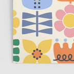 Retro Folk and Floral Colorful Pastel Flower Grid Cream Poster Gallery Image 3