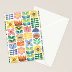 Retro Folk and Floral Colorful Pastel Flower Grid Cream Stationery Card Gallery Image 2