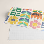 Retro Folk and Floral Colorful Pastel Flower Grid Cream Wrapping Paper Gallery Image 2