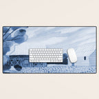 Rustic Country Barn Painting in Navy Blue Desk Mat Gallery Image 1