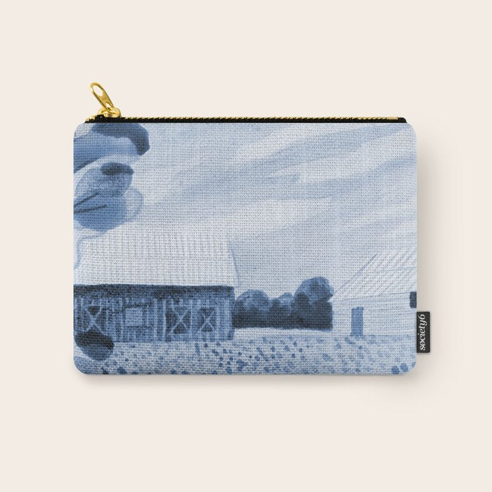 Rustic Country Barn Painting in Navy Blue Carry All Pouch Gallery Image 1