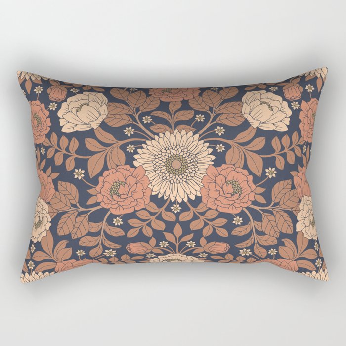 Peach, Dusty Rose, Mauve & Blue-Gray Floral Pattern Rectangular Pillow Gallery Image 2