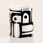 Mid Century Modern Piquet Multi Abstract Retro Geometric Pattern in Black and Cream Coffee Mug Gallery Image 4