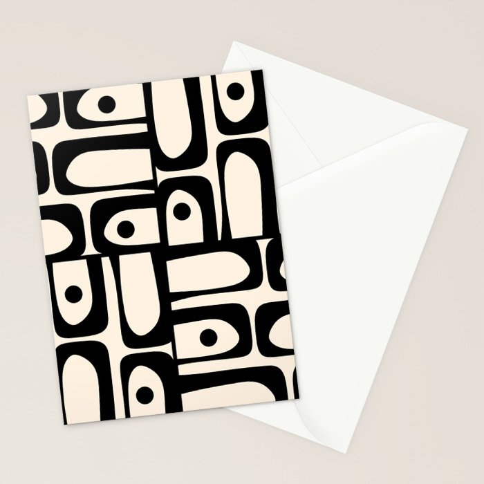 Mid Century Modern Piquet Multi Abstract Retro Geometric Pattern in Black and Cream Stationery Card Gallery Image 2
