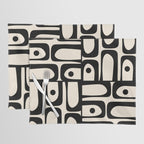 Mid Century Modern Piquet Multi Abstract Retro Geometric Pattern in Black and Cream Placemat Gallery Image 1