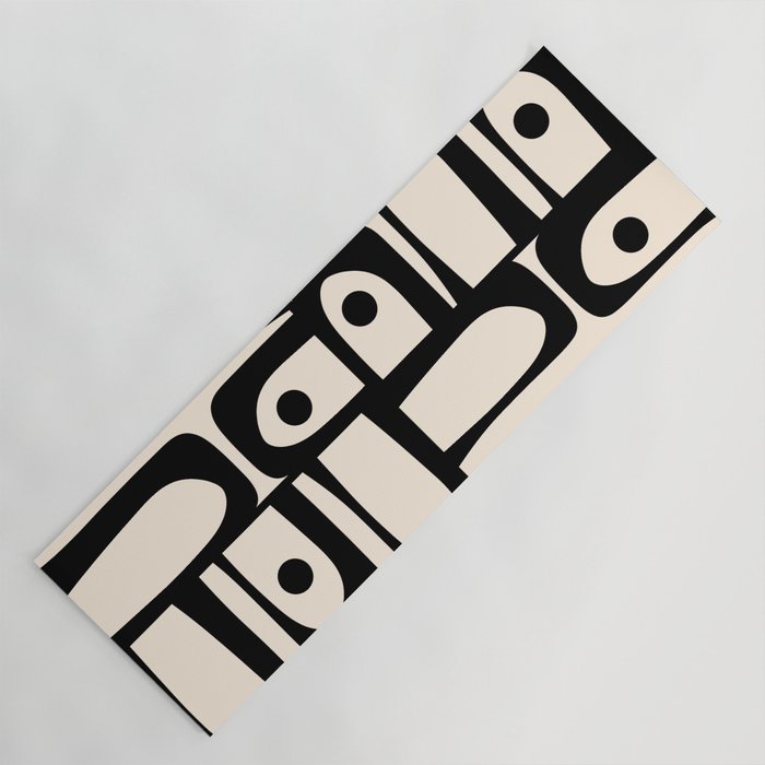 Mid Century Modern Piquet Multi Abstract Retro Geometric Pattern in Black and Cream Yoga Mat Gallery Image 1