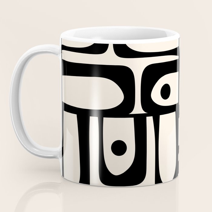 Mid Century Modern Piquet Multi Abstract Retro Geometric Pattern in Black and Cream Coffee Mug Gallery Image 3