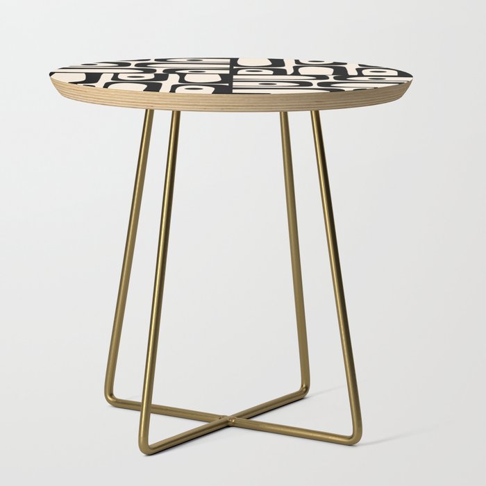 Mid Century Modern Piquet Multi Abstract Retro Geometric Pattern in Black and Cream Side Table Gallery Image 1