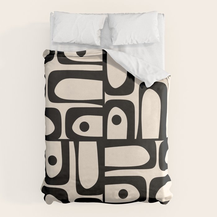 Mid Century Modern Piquet Multi Abstract Retro Geometric Pattern in Black and Cream Duvet Cover Gallery Image 6