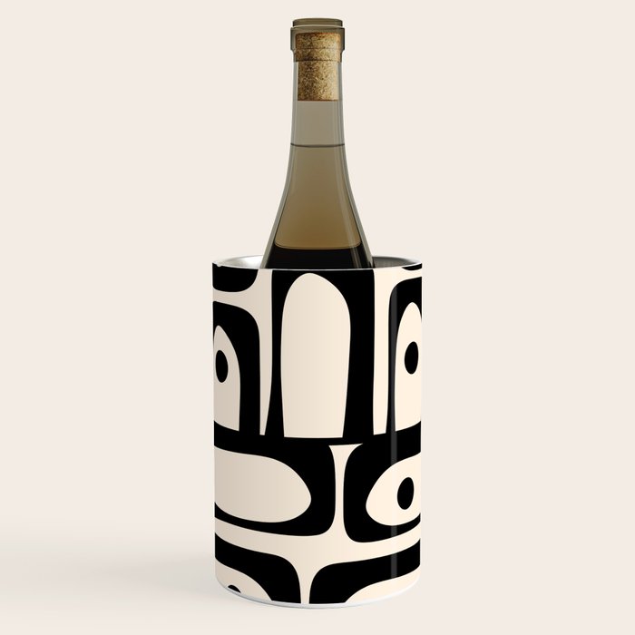 Mid Century Modern Piquet Multi Abstract Retro Geometric Pattern in Black and Cream Wine Chiller Gallery Image 3