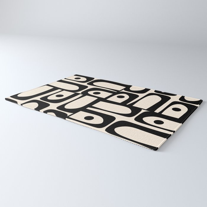 Mid Century Modern Piquet Multi Abstract Retro Geometric Pattern in Black and Cream Rug Gallery Image 3