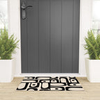 Mid Century Modern Piquet Multi Abstract Retro Geometric Pattern in Black and Cream Welcome Mat Gallery Image 3
