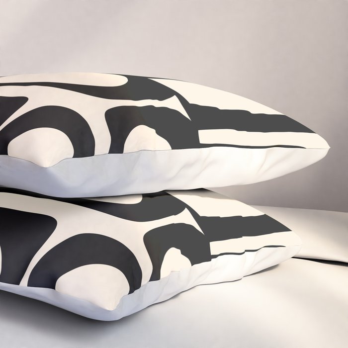 Mid Century Modern Piquet Multi Abstract Retro Geometric Pattern in Black and Cream Pillow Sham Gallery Image 3