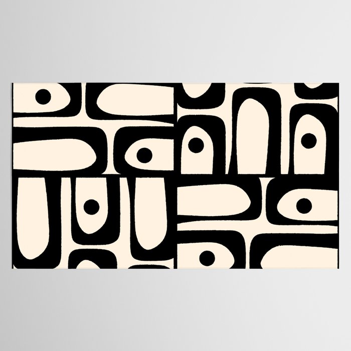 Mid Century Modern Piquet Multi Abstract Retro Geometric Pattern in Black and Cream Tablecloth Gallery Image 2