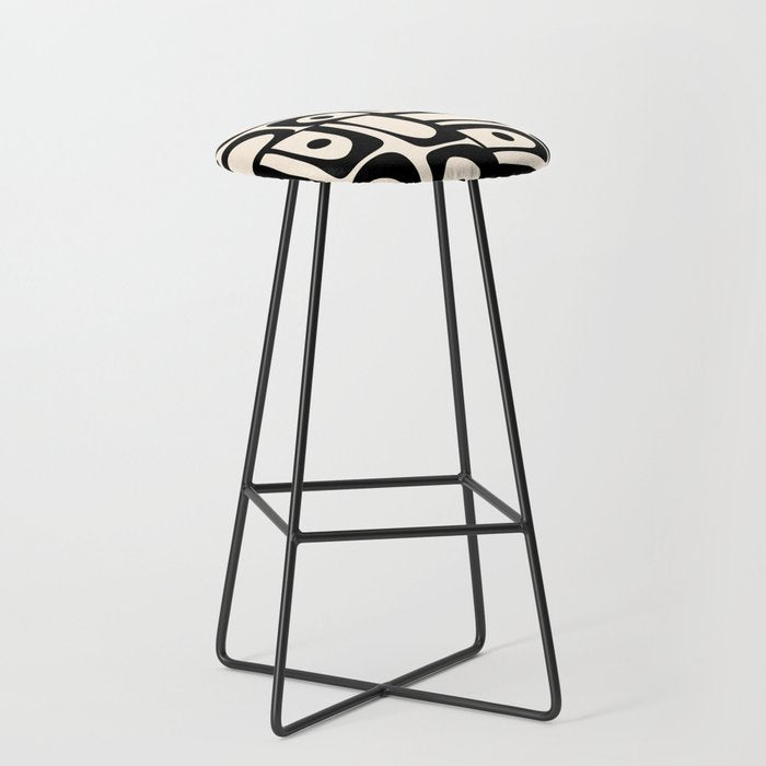 Mid Century Modern Piquet Multi Abstract Retro Geometric Pattern in Black and Cream Stool Gallery Image 1