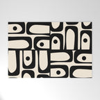 Mid Century Modern Piquet Multi Abstract Retro Geometric Pattern in Black and Cream Welcome Mat Gallery Image 1