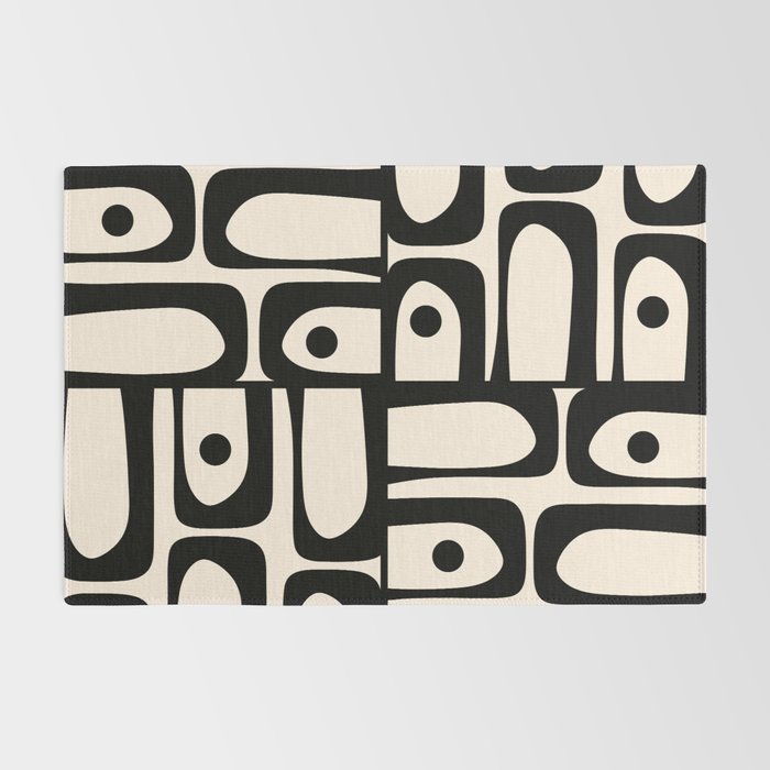 Mid Century Modern Piquet Multi Abstract Retro Geometric Pattern in Black and Cream Rug Gallery Image 2