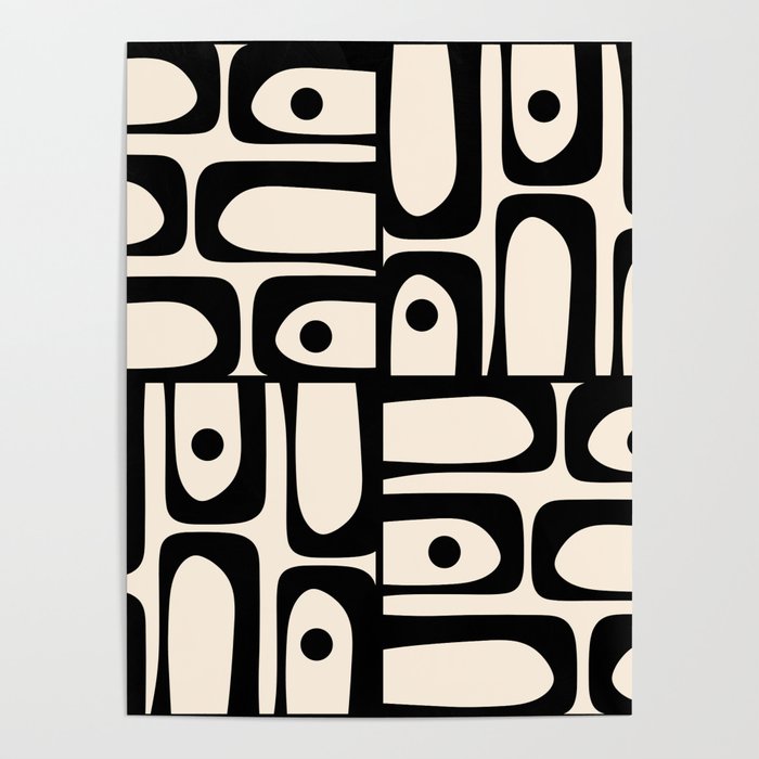 Mid Century Modern Piquet Multi Abstract Retro Geometric Pattern in Black and Cream Poster Gallery Image 4