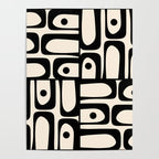 Mid Century Modern Piquet Multi Abstract Retro Geometric Pattern in Black and Cream Poster Gallery Image 4