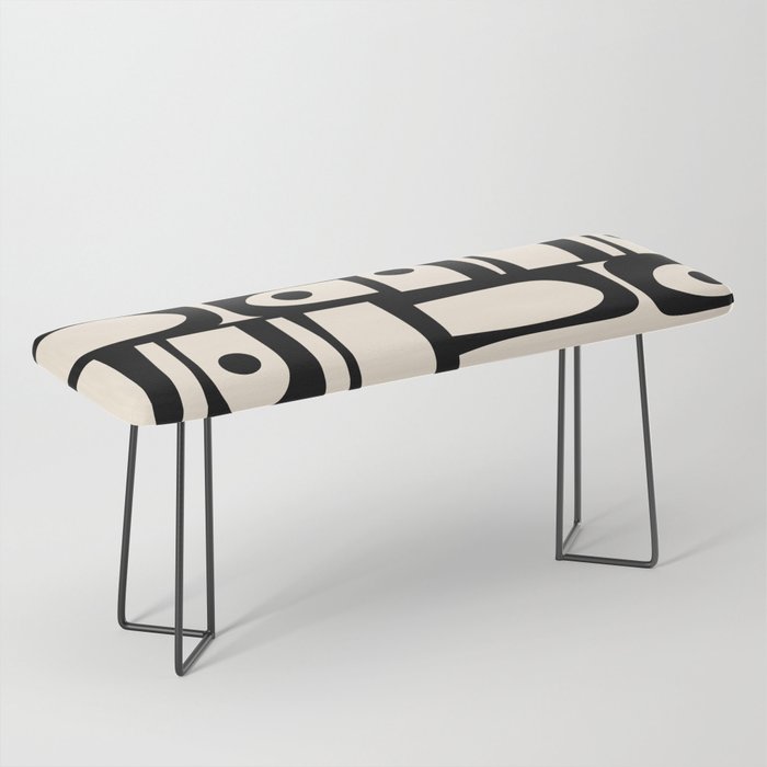 Mid Century Modern Piquet Multi Abstract Retro Geometric Pattern in Black and Cream Bench Gallery Image 1