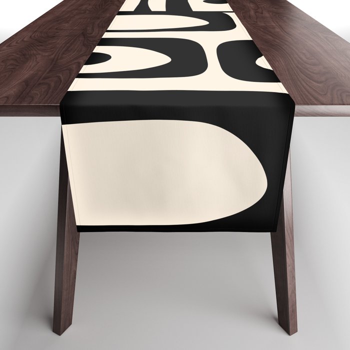 Mid Century Modern Piquet Multi Abstract Retro Geometric Pattern in Black and Cream Table Runner Gallery Image 1