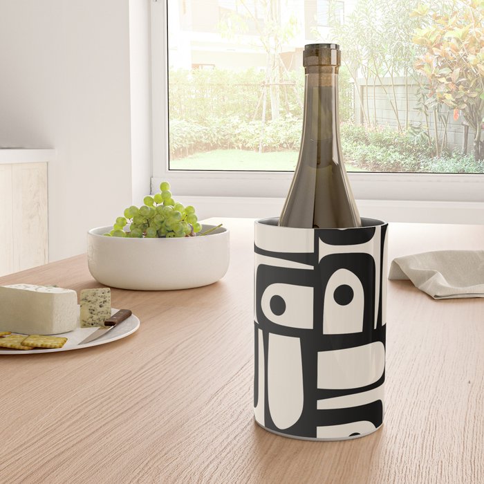 Mid Century Modern Piquet Multi Abstract Retro Geometric Pattern in Black and Cream Wine Chiller Gallery Image 4