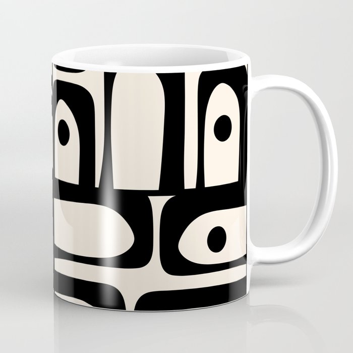Mid Century Modern Piquet Multi Abstract Retro Geometric Pattern in Black and Cream Coffee Mug Gallery Image 1