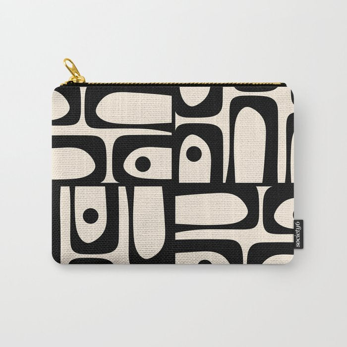 Mid Century Modern Piquet Multi Abstract Retro Geometric Pattern in Black and Cream Carry All Pouch Gallery Image 1
