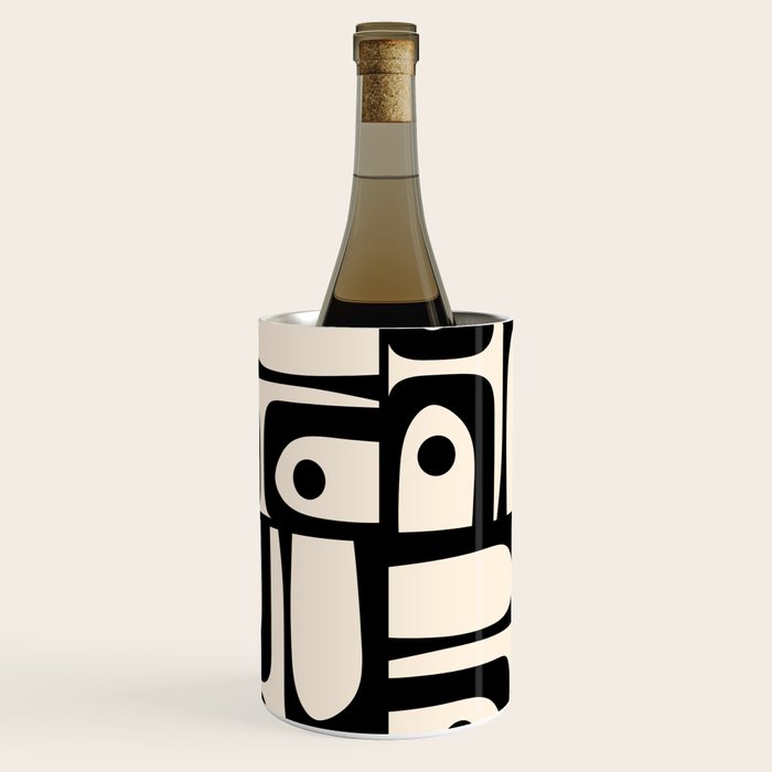 Mid Century Modern Piquet Multi Abstract Retro Geometric Pattern in Black and Cream Wine Chiller Gallery Image 1