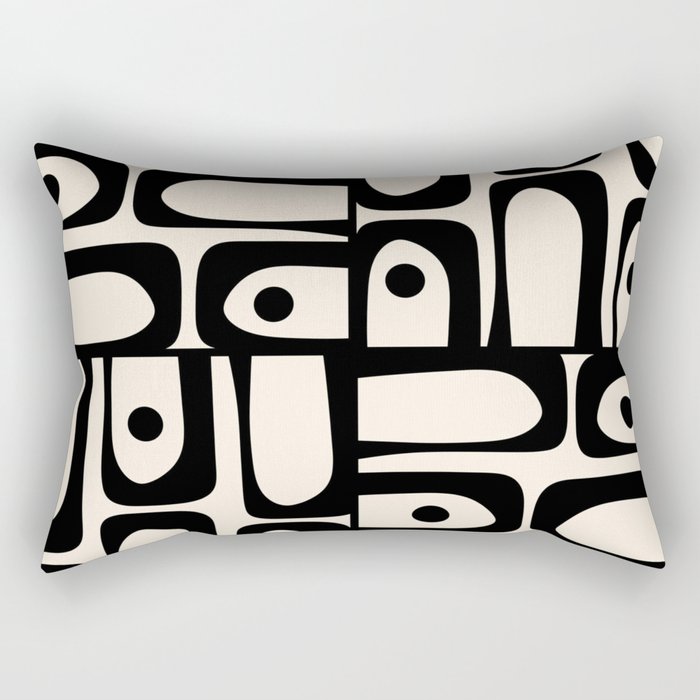 Mid Century Modern Piquet Multi Abstract Retro Geometric Pattern in Black and Cream Rectangular Pillow Gallery Image 2