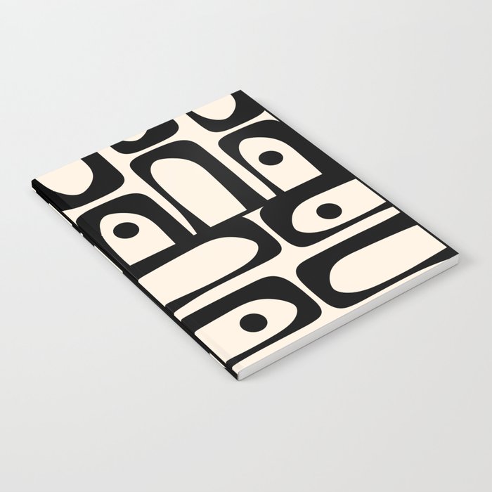 Mid Century Modern Piquet Multi Abstract Retro Geometric Pattern in Black and Cream Notebook Gallery Image 1
