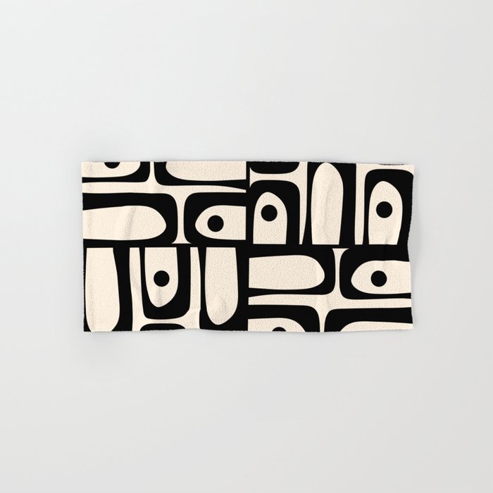 Mid Century Modern Piquet Multi Abstract Retro Geometric Pattern in Black and Cream Bath Towel Gallery Image 1