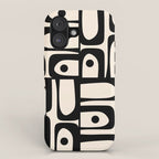 Mid Century Modern Piquet Multi Abstract Retro Geometric Pattern in Black and Cream iPhone Case Gallery Image 1