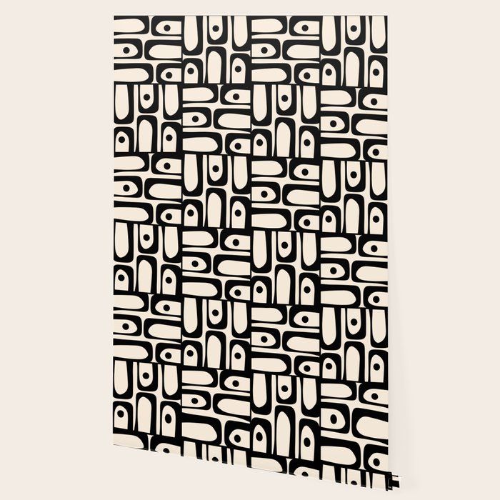 Mid Century Modern Piquet Multi Abstract Retro Geometric Pattern in Black and Cream Wallpaper Gallery Image 2