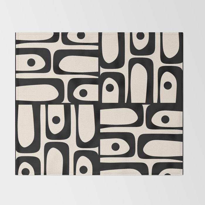 Mid Century Modern Piquet Multi Abstract Retro Geometric Pattern in Black and Cream Throw Blanket Gallery Image 2