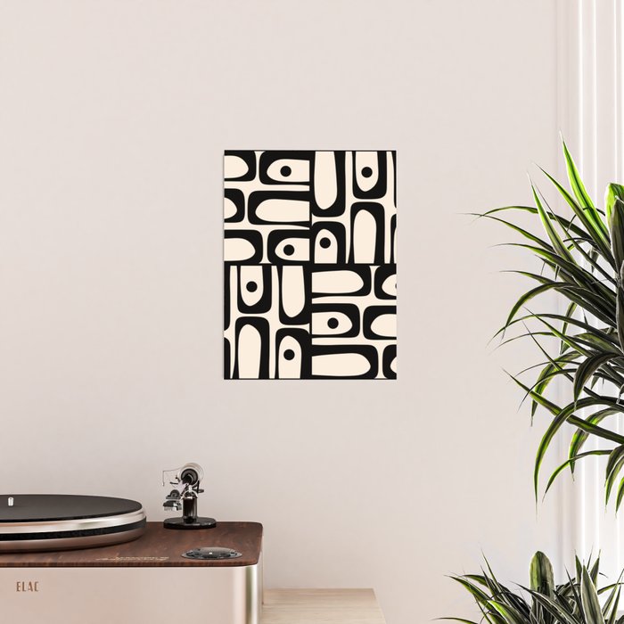 Mid Century Modern Piquet Multi Abstract Retro Geometric Pattern in Black and Cream Poster Gallery Image 2