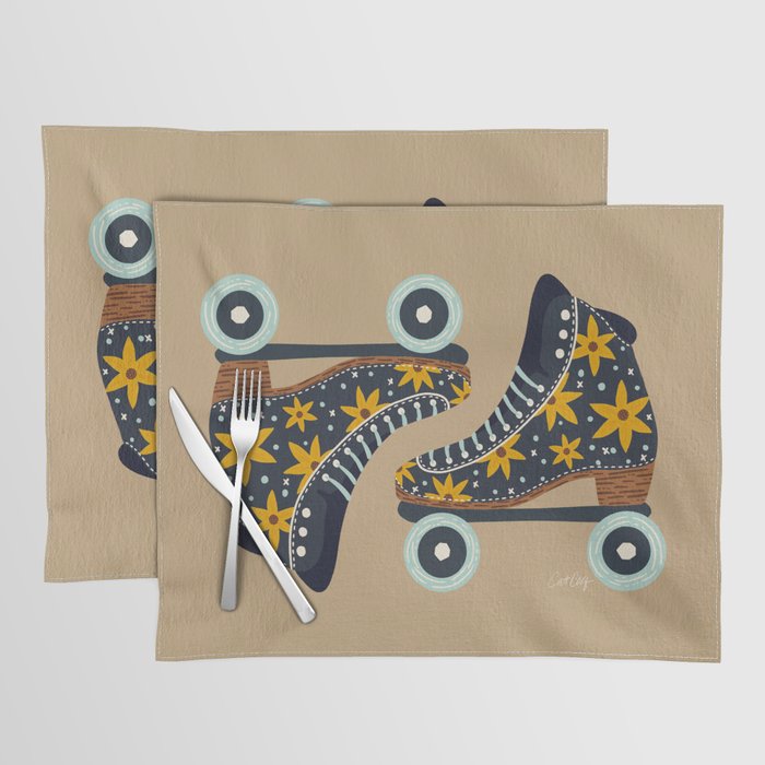 Retro Roller Skates - Teal & Yellow Palette Placemat Gallery Image 1