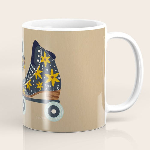 Retro Roller Skates - Teal & Yellow Palette Coffee Mug Gallery Image 1