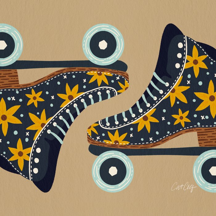 Retro Roller Skates - Teal & Yellow Palette Coffee Mug Gallery Image 2