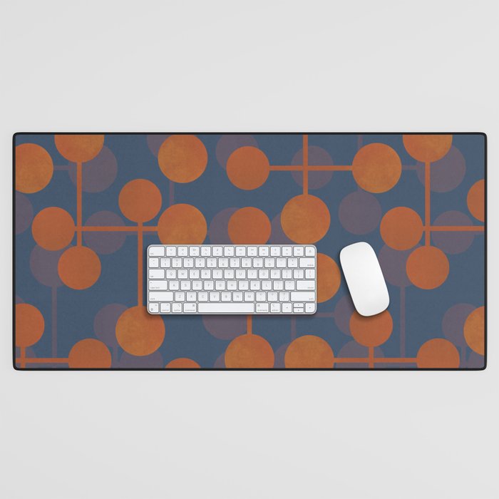 blue and orange midcentury dots pattern Desk Mat Gallery Image 1